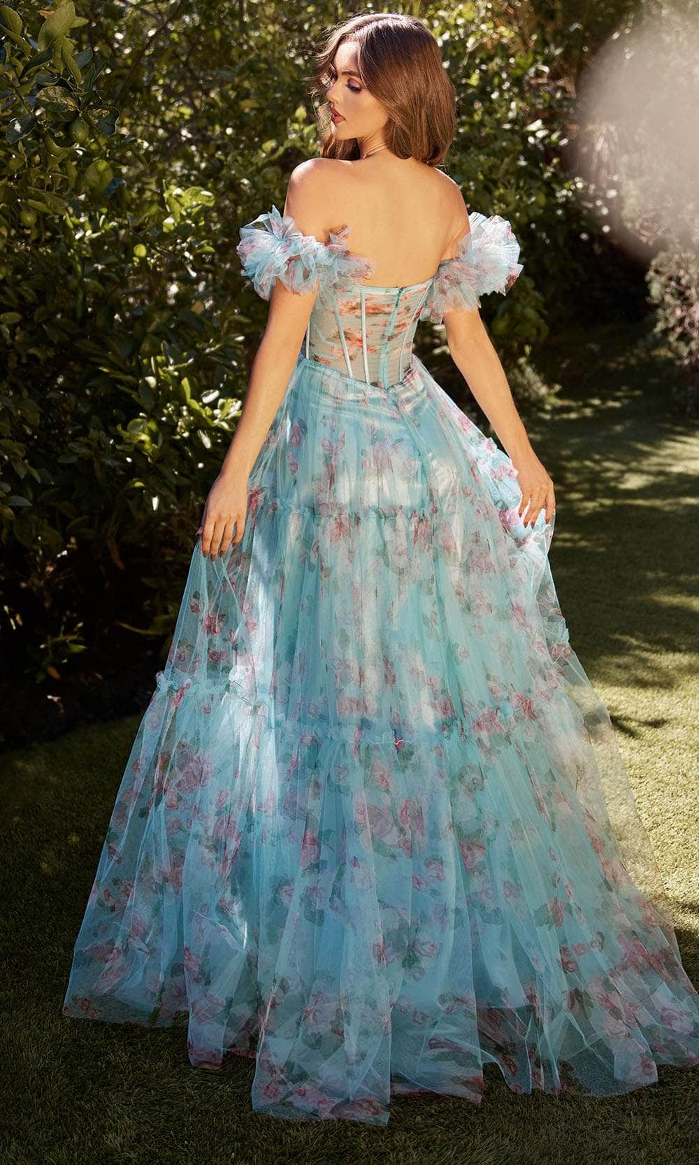 Andrea and Leo A1285 - Floral Print Sweetheart Evening Dress - detail view