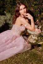 Andrea and Leo A1294 - Floral Appliqued Strapless Evening Dress