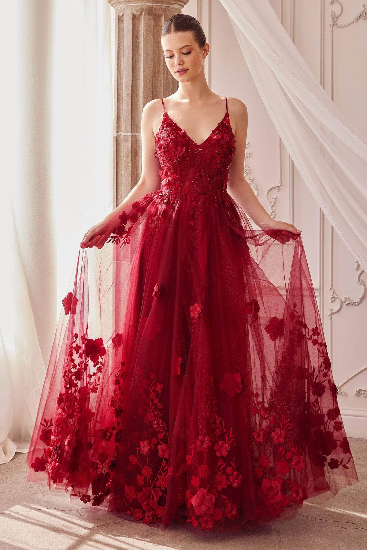 Andrea and Leo A1326 - Floral Applique Gown - Silhouette Dresses