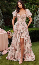 Andrea and Leo A1336 - Puff Sleeve Floral Gown - back view