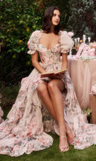Andrea and Leo A1336 - Puff Sleeve Floral Gown - detail view