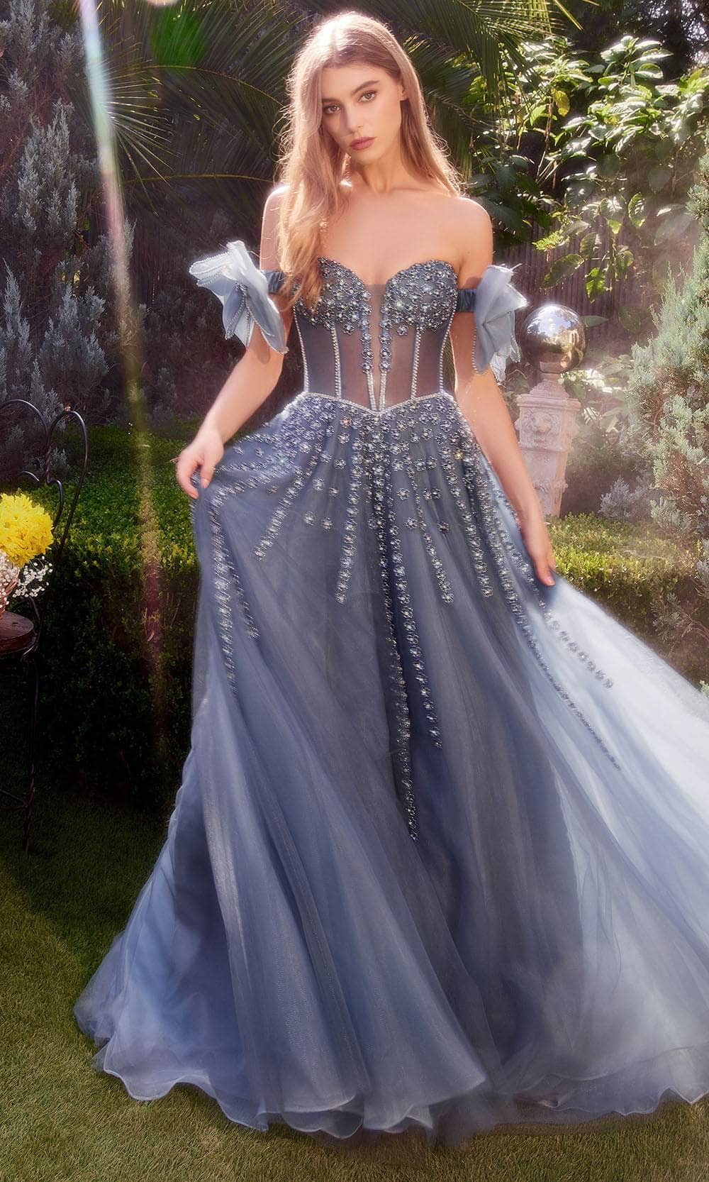 Andrea and Leo A1338 - Bow Sleeve Embellished Gown - Silhouette Dresses