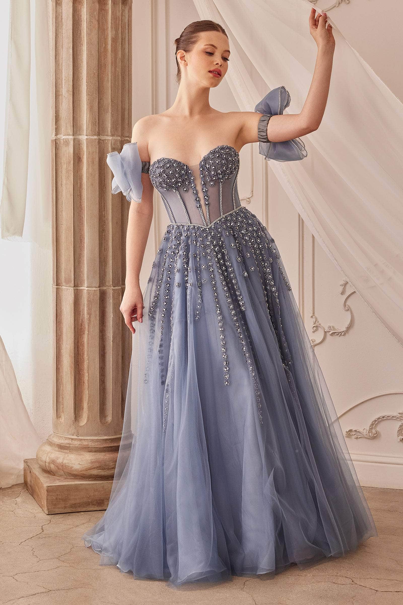 Andrea and Leo A1338 - Bow Sleeve Embellished Gown - back view