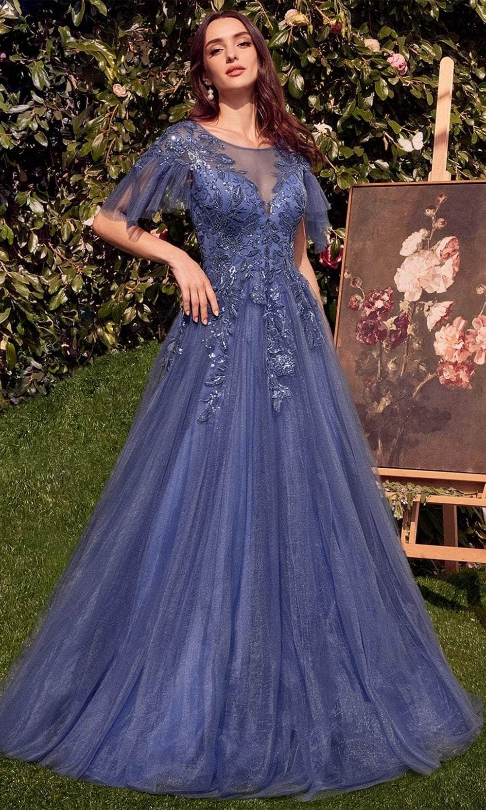 Andrea and Leo A1351 - Flutter Sleeve Tulle Evening Gown - detail view