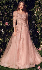 Andrea and Leo A1352 - Quarter Sleeve Tulle Long Gown