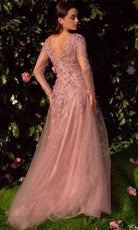 Andrea and Leo A1352 - Quarter Sleeve Tulle Long Gown - back view