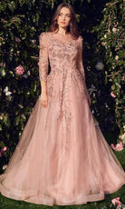 Andrea and Leo A1352 - Quarter Sleeve Tulle Long Gown - designer mother of the bride dress at Silhouette Dresses