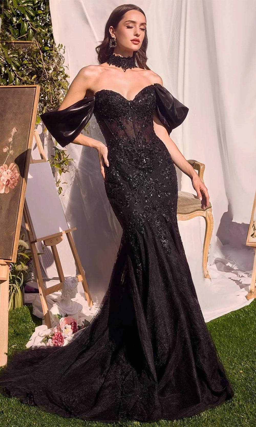 Andrea and Leo A1354 - Draped Sleeve Evening Gown - back view