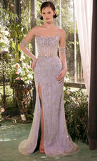 Andrea and Leo A1361 - Beaded Scoop Tulle Overskirt Prom Gown - detail view