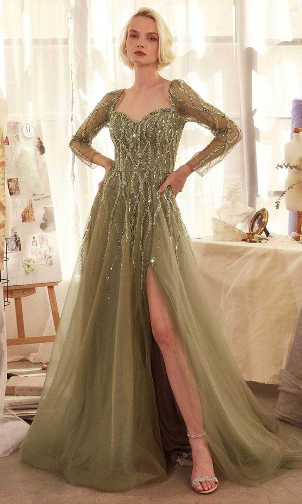 Andrea and Leo A1367 - Sheer Long Sleeve Sequin Evening Gown - designer mother of the bride dress at Silhouette Dresses