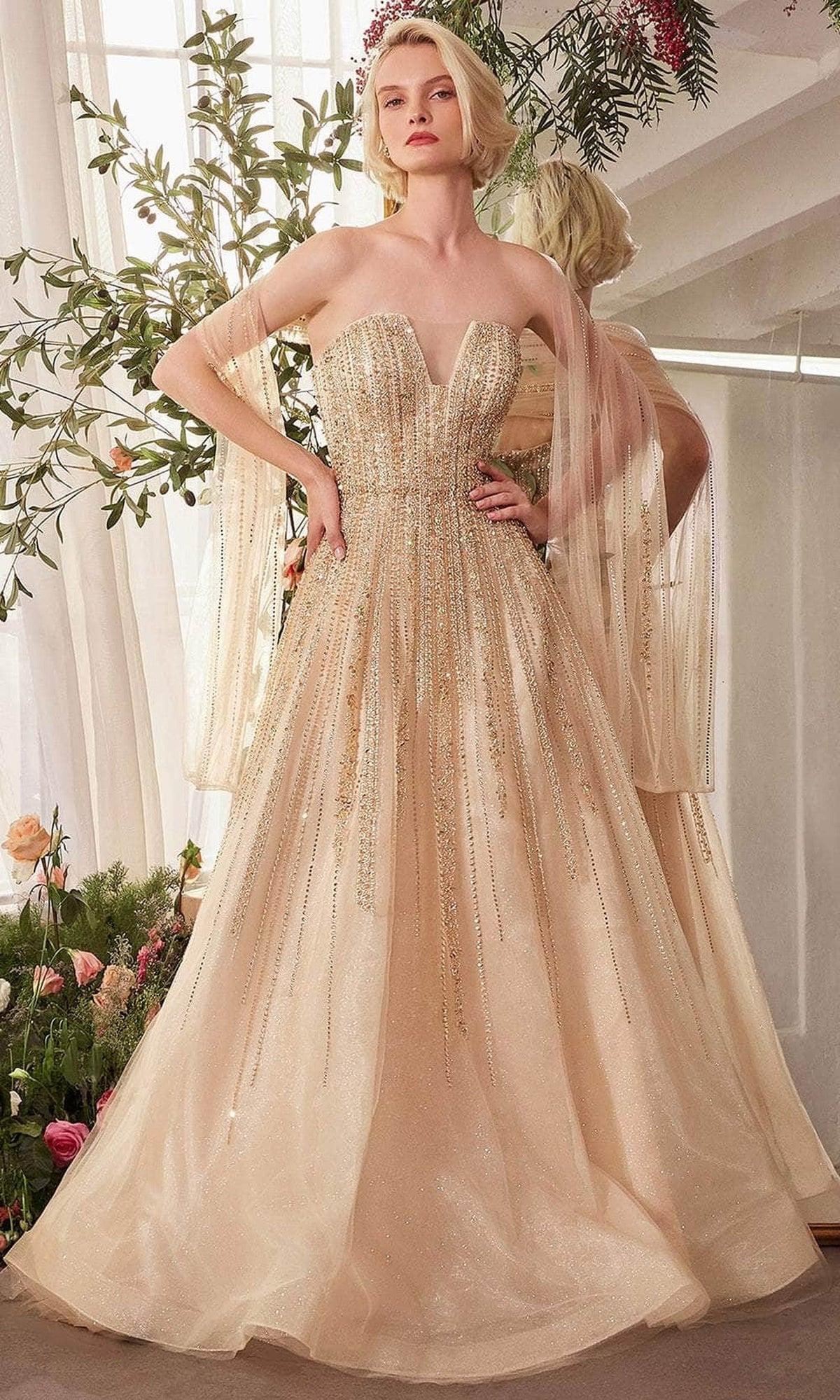Andrea and Leo A1369 - A-Line Skirt Beaded Tulle Prom Gown