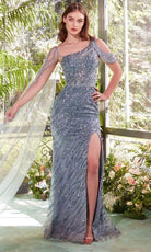 Andrea and Leo A1370 - Asymmetric Beaded Evening Gown with Cape - designer mother of the bride dress at Silhouette Dresses