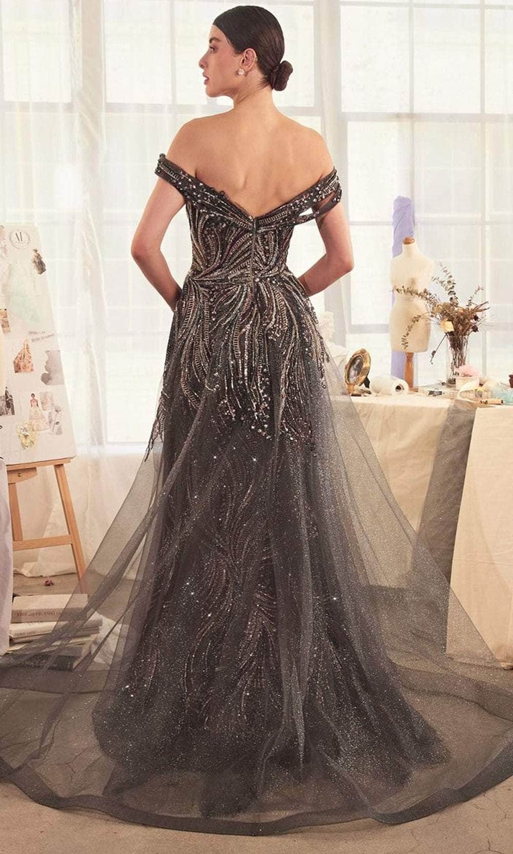 Andrea and Leo A1375 - Beaded Bodice Off Shoulder Evening Gown - back view