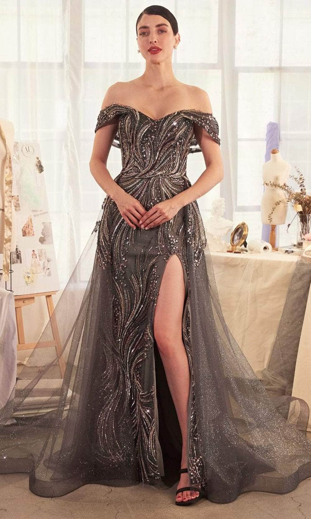 Andrea and Leo A1375 - Beaded Bodice Off Shoulder Evening Gown - designer mother of the bride dress at Silhouette Dresses
