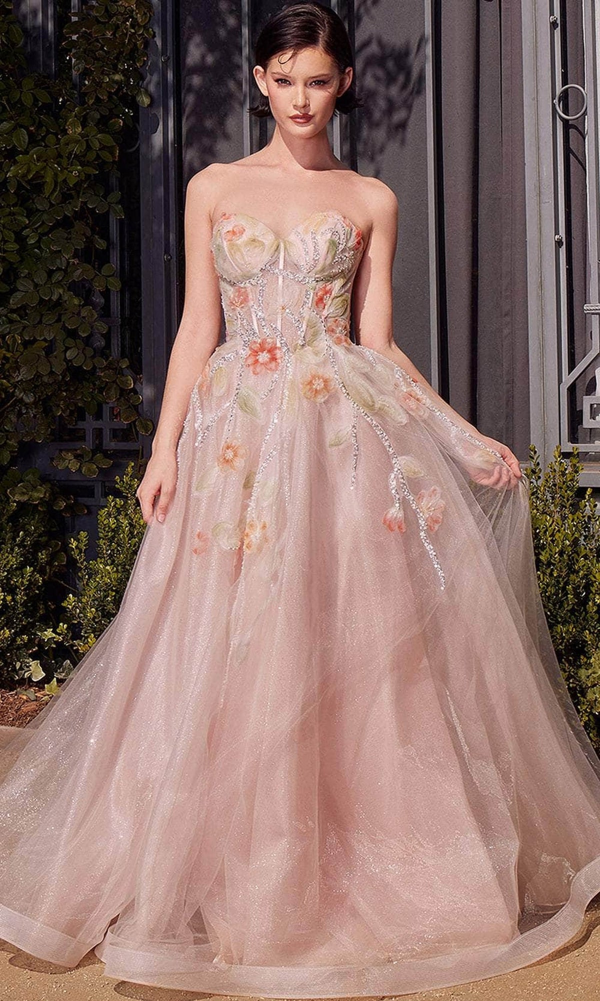 Andrea and Leo A1383 - Sweetheart Sheer Corset Printed Ballgown