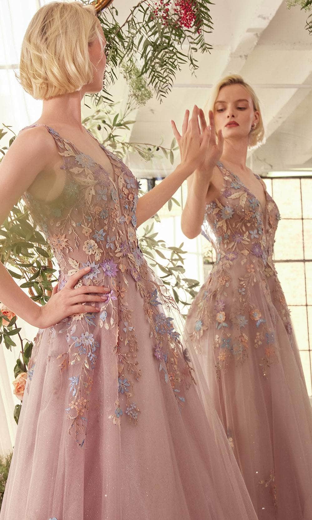 Andrea and Leo A1394 - Multicolored Lace Bodice A-Line Prom Gown - detail view