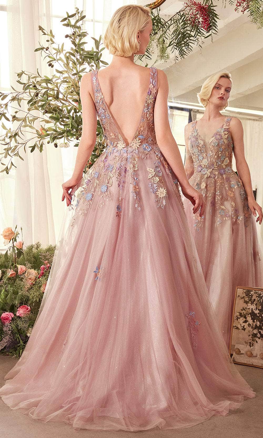 Andrea and Leo A1394 - Multicolored Lace Bodice A-Line Prom Gown - back view