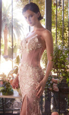 Andrea and Leo A1396 - Floral Appliqued V-Neck Tulle Prom Gown