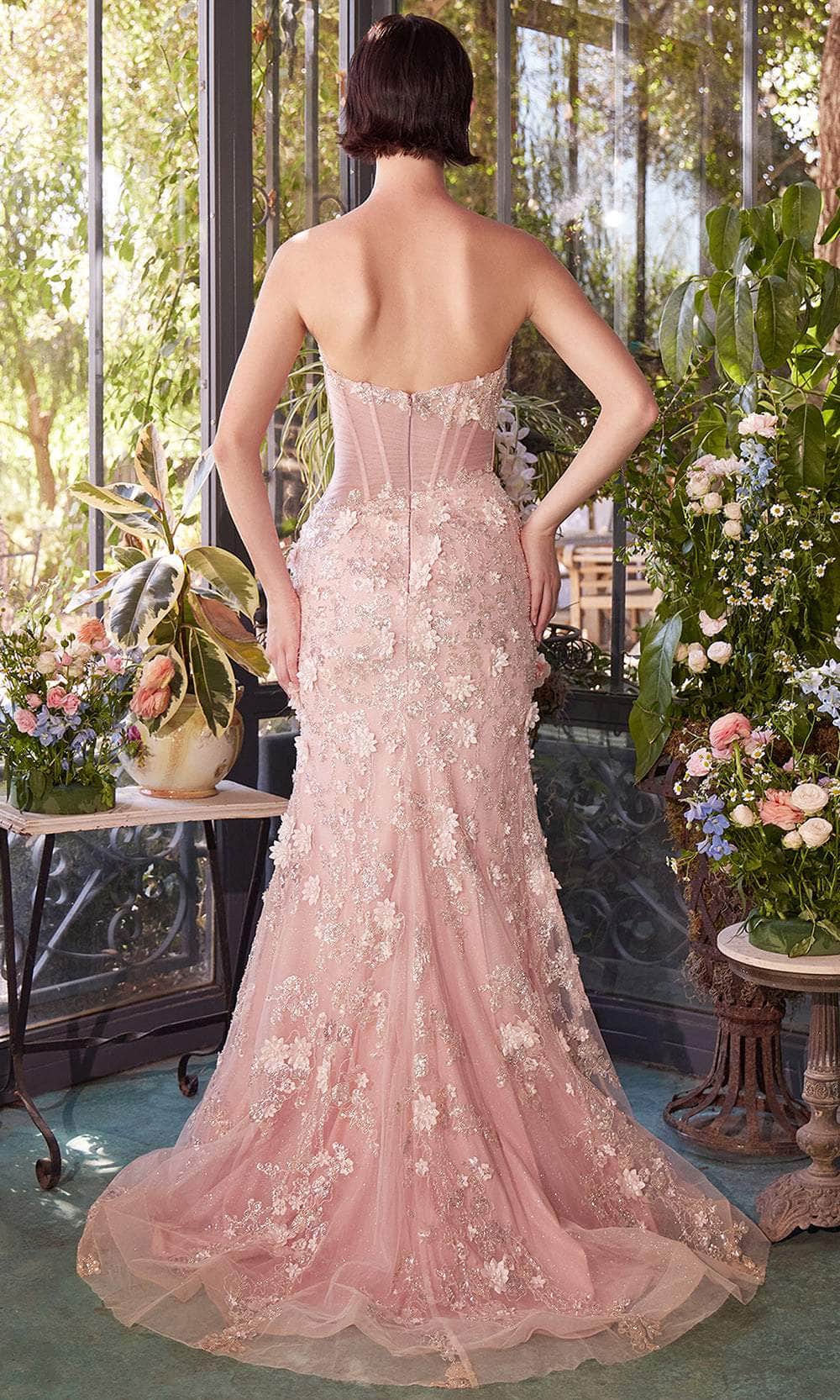 Andrea and Leo A1396 - Floral Appliqued V-Neck Tulle Prom Gown - back view