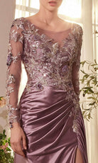 Andrea and Leo A1403 - Long Sleeve Appliqued Bodice Prom Gown - detail view