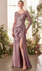 Andrea and Leo A1403 - Long Sleeve Appliqued Bodice Prom Gown - designer mother of the bride dress at Silhouette Dresses