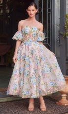 Andrea and Leo A1406 - Floral Applique Sweetheart Tea-Length Dress - designer formal gown at Silhouette Dresses