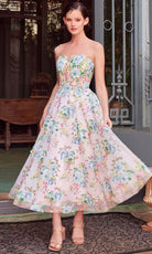 Andrea and Leo A1406 - Floral Applique Sweetheart Tea-Length Dress - detail view
