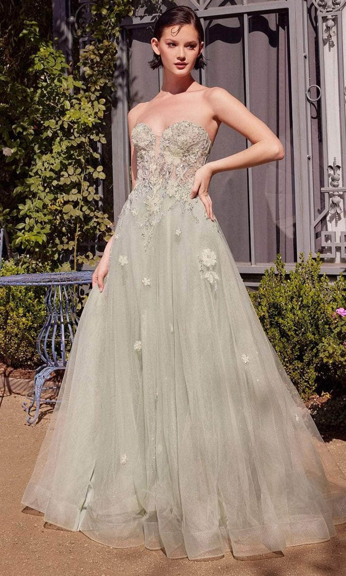 Andrea and Leo A1418 - Sweetheart Floral Appliqued Prom Gown