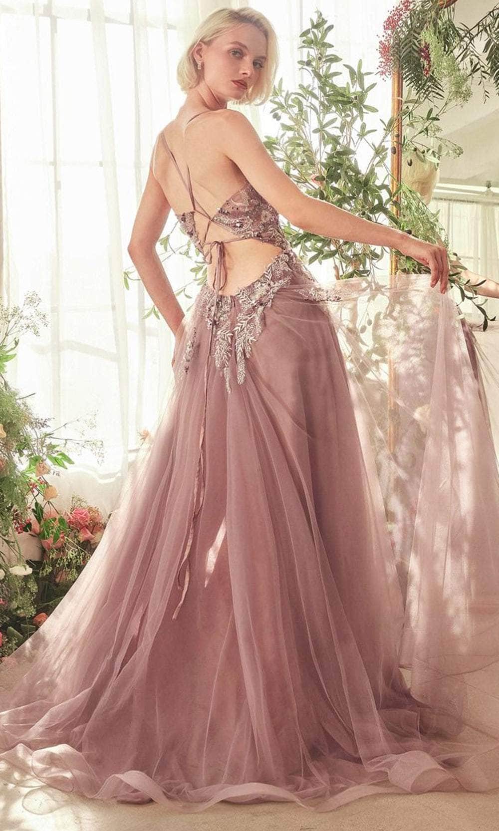 Andrea and Leo A1419 - V-Neck Beaded Applique Prom Gown - back view