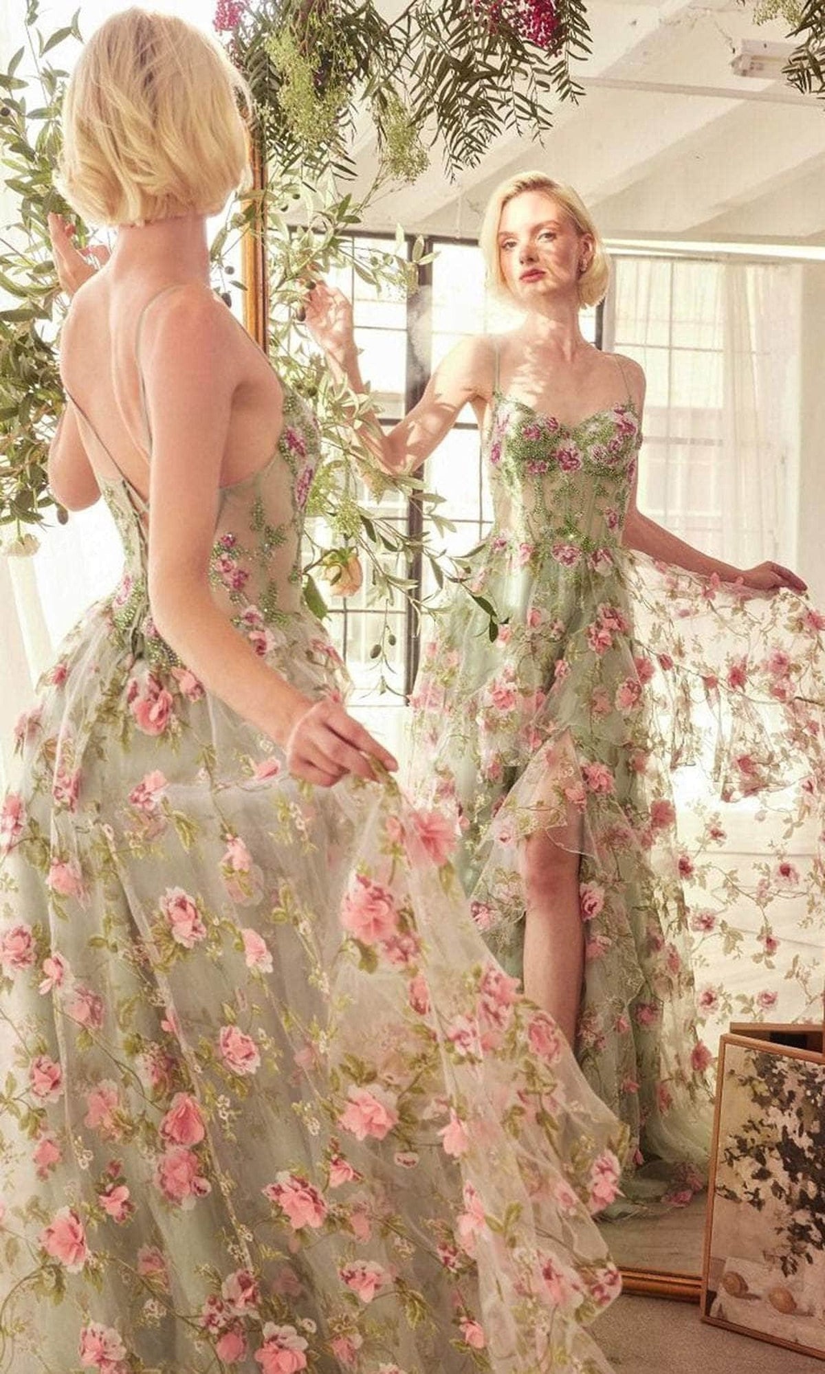 Andrea and Leo A1420 - Floral Print Ruffled A-Line Prom Gown