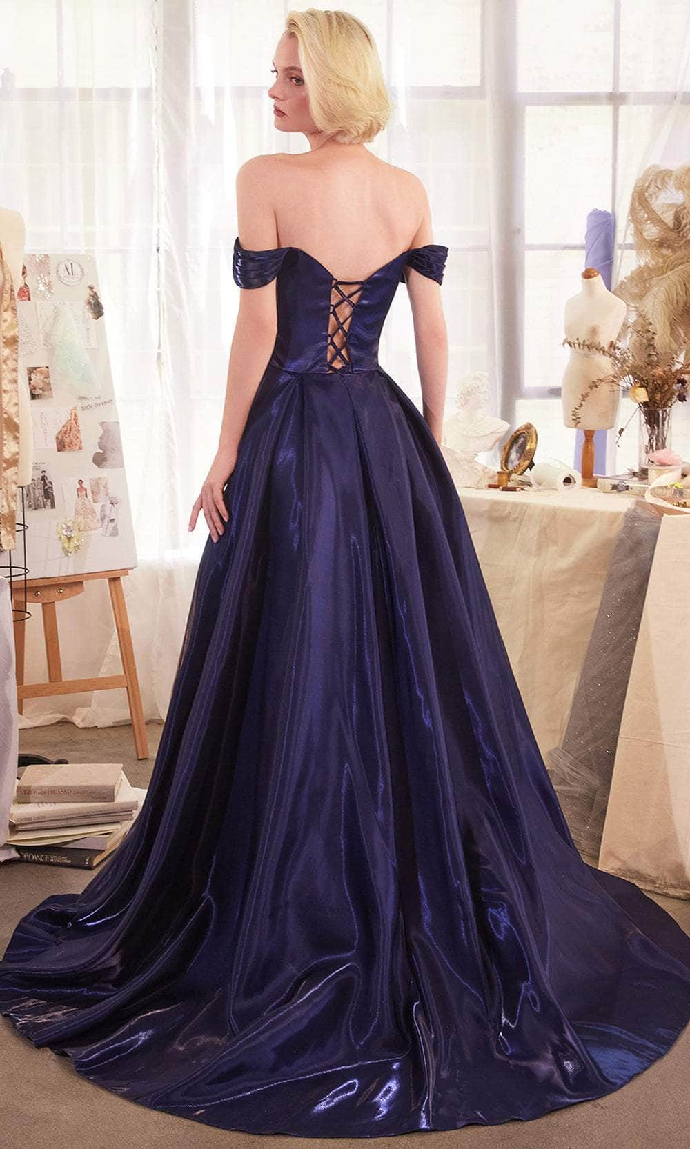 Andrea and Leo A1424 - Ruched Off Shoulder Organza Ballgown - detail view