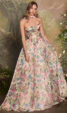 Andrea and Leo A1425 - Floral Satin A-Line Evening Dress - Silhouette Dresses