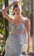 Andrea and Leo A1429 - Shimmering Floral Applique Mermaid Evening Gown - detail view
