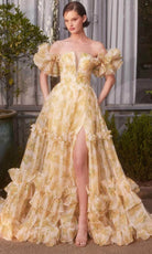 Andrea and Leo A1430 - Deep V-Neck Floral Printed Prom Gown