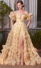 Andrea and Leo A1430 - Deep V-Neck Floral Printed Prom Gown - designer prom dress at Silhouette Dresses