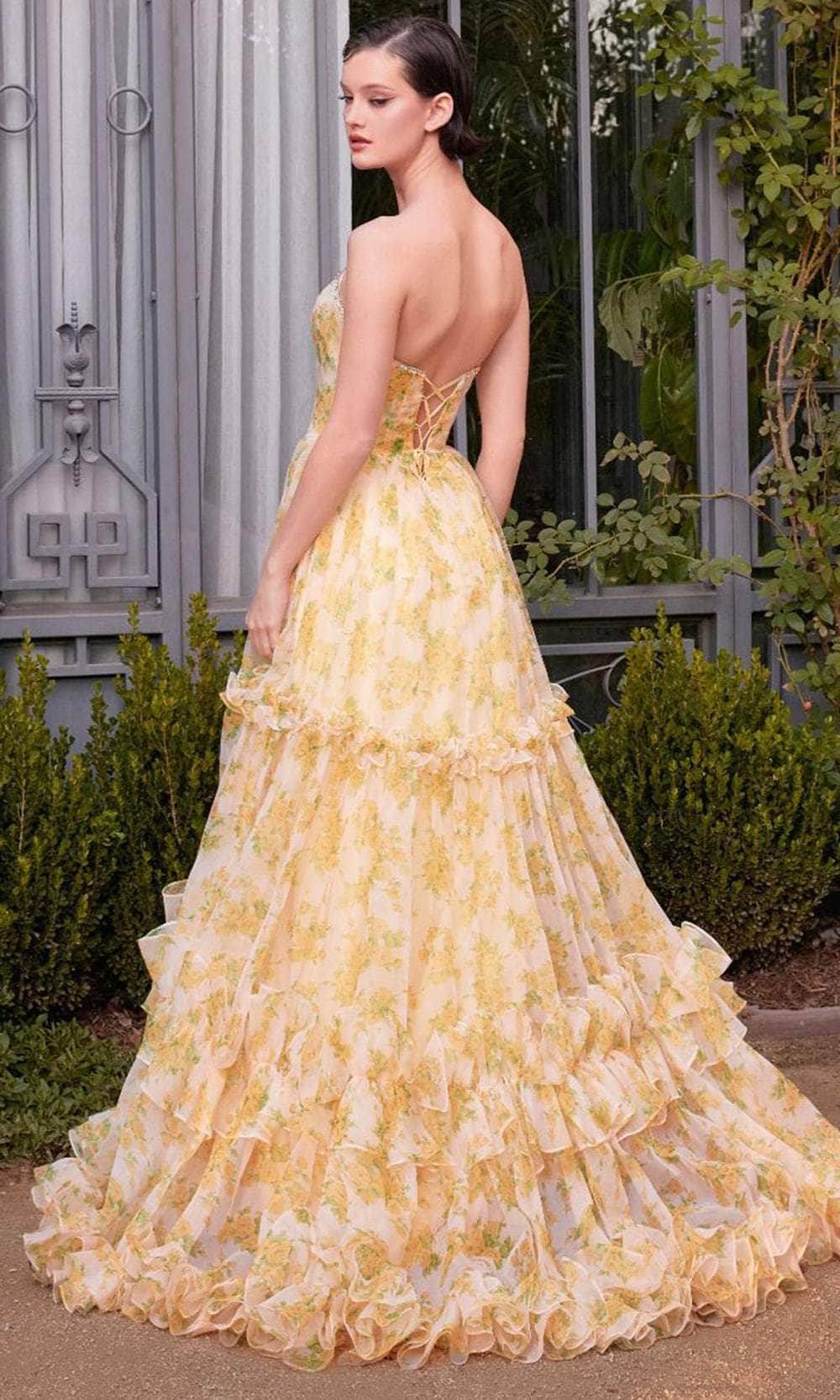 Andrea and Leo A1430 - Deep V-Neck Floral Printed Prom Gown - back view