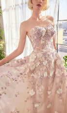Andrea and Leo A1453 - Strapless Floral Appliqué Prom Gown - view 4