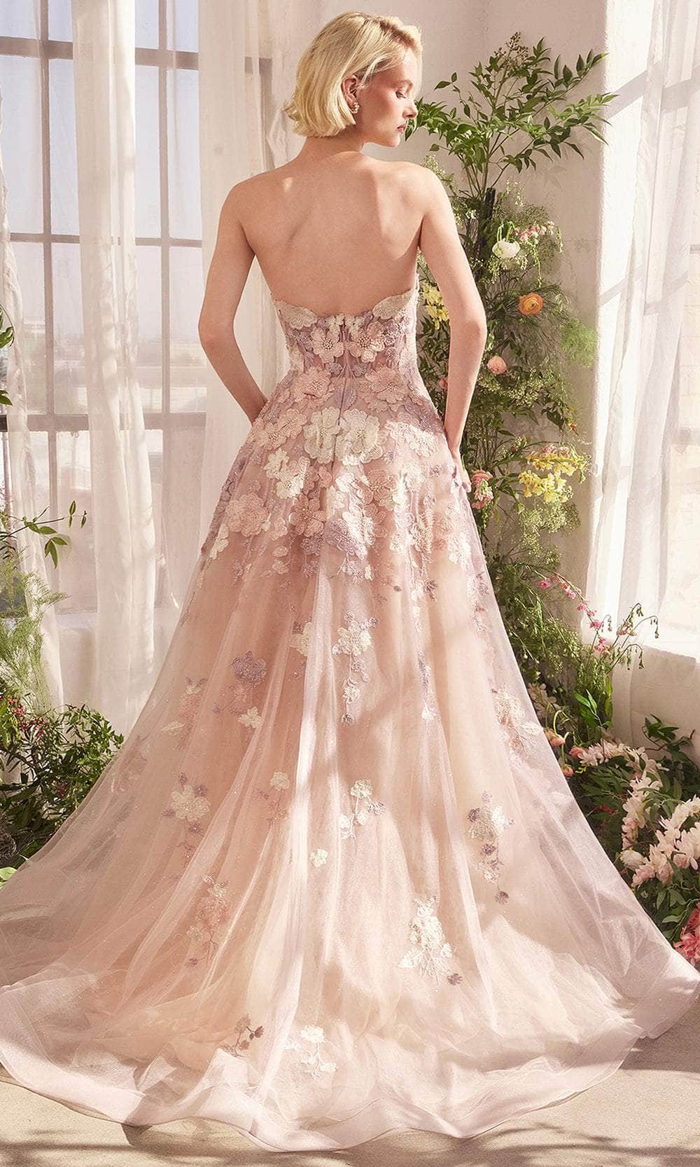 Andrea and Leo A1453 - Strapless Floral Appliqué Prom Gown - back view