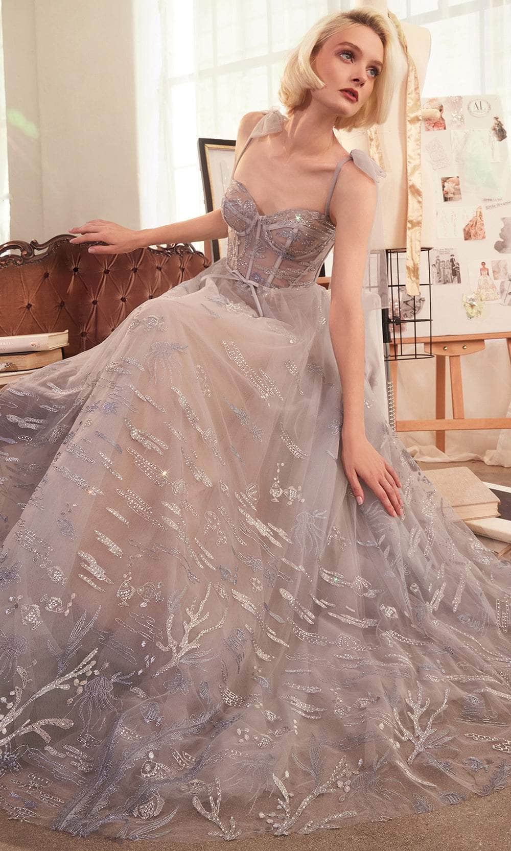 Andrea and Leo A1458 - Sweetheart Neck A-Line Prom Gown - detail view