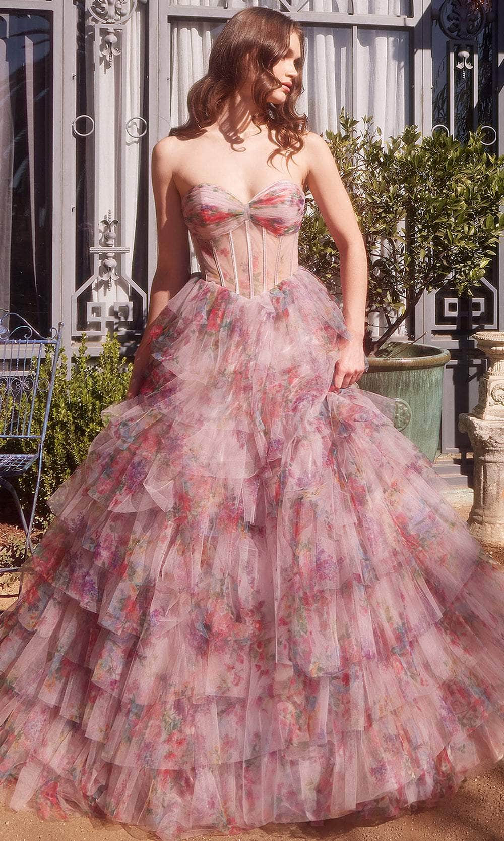 Andrea and Leo A1463 - Printed Strapless Corset Ballgown - designer ball gown at Silhouette Dresses