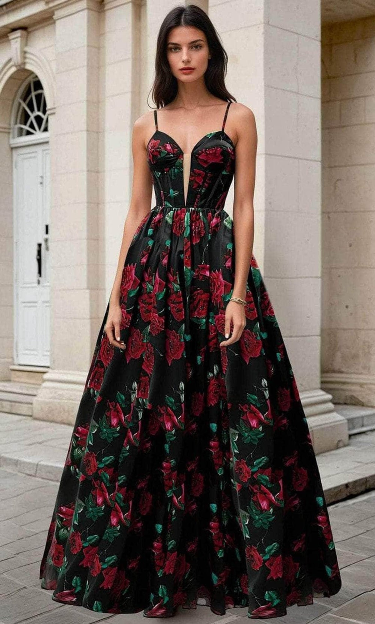 Andrea and Leo A1465 - Corset Back Floral Print Evening Gown