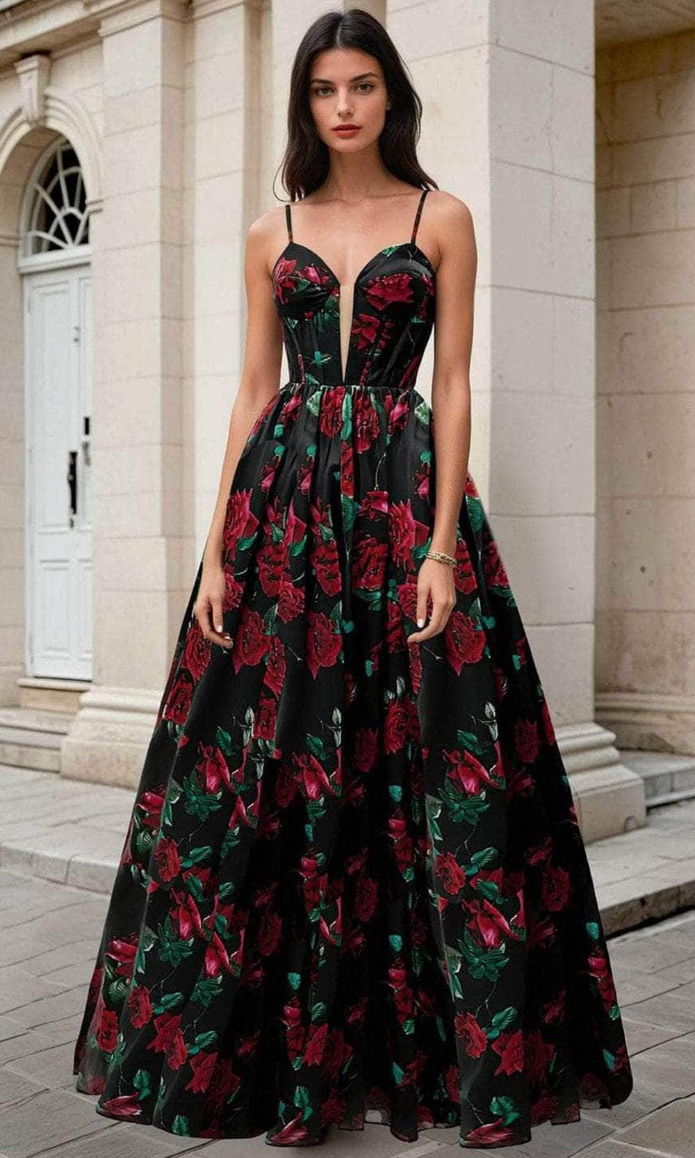 Andrea and Leo A1465 - Corset Back Floral Print Evening Gown - designer formal gown at Silhouette Dresses