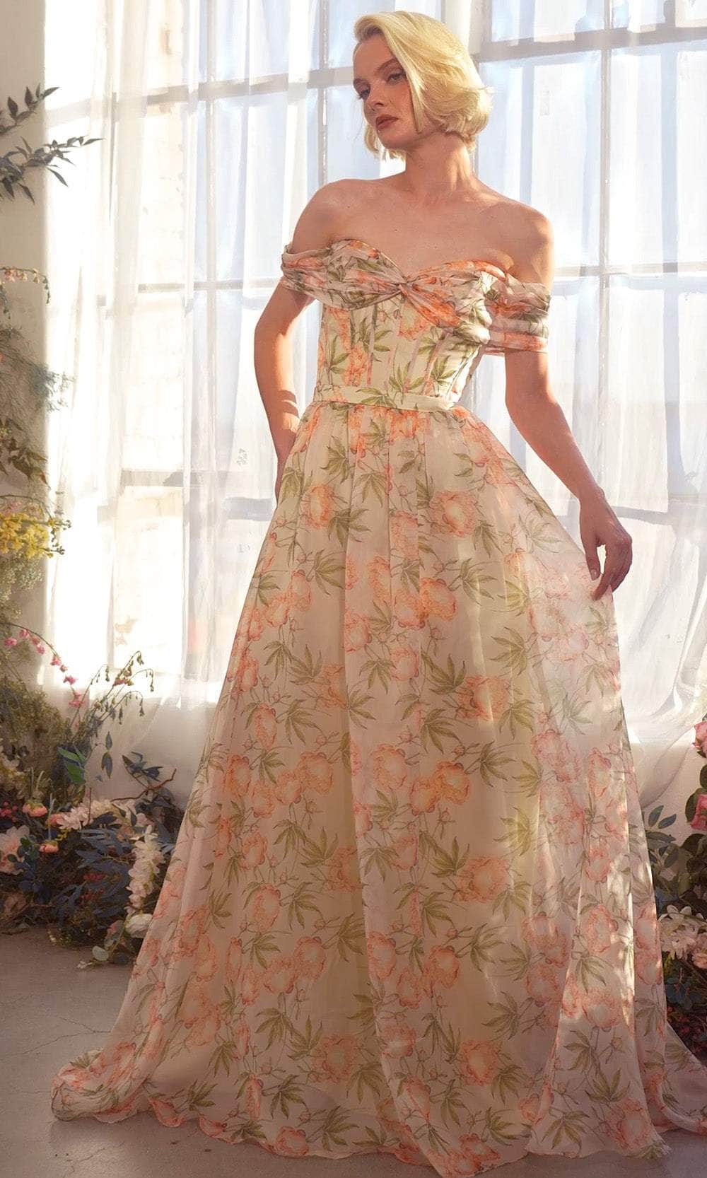 Andrea and Leo A1466 - Floral Print Off Shoulder Prom Gown - view 8