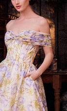 Andrea and Leo A1466 - Floral Print Off Shoulder Prom Gown - view 6