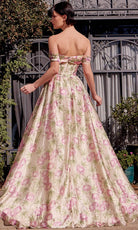 Andrea and Leo A1466 - Floral Print Off Shoulder Prom Gown - detail view