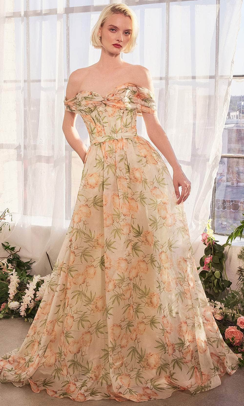 Andrea and Leo A1466 - Floral Print Off Shoulder Prom Gown - view 7