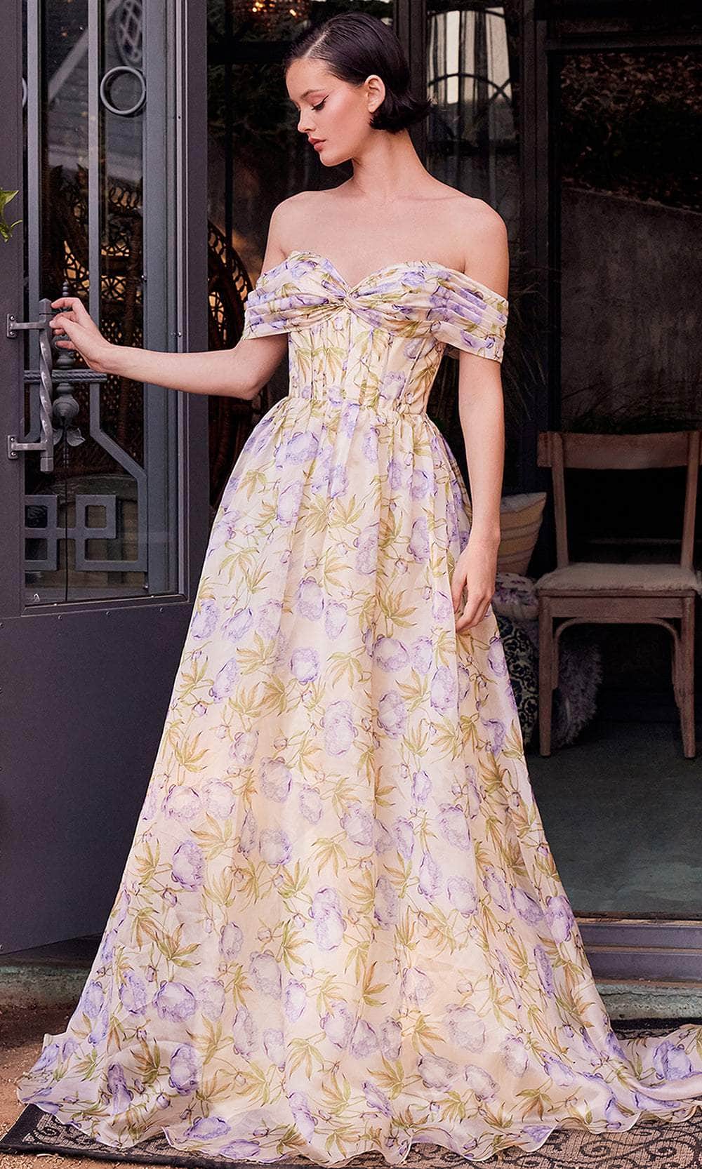 Andrea and Leo A1466 - Floral Print Off Shoulder Prom Gown - designer prom dress at Silhouette Dresses