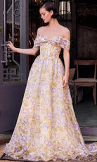 Andrea and Leo A1466 - Floral Print Off Shoulder Prom Gown - designer prom dress at Silhouette Dresses