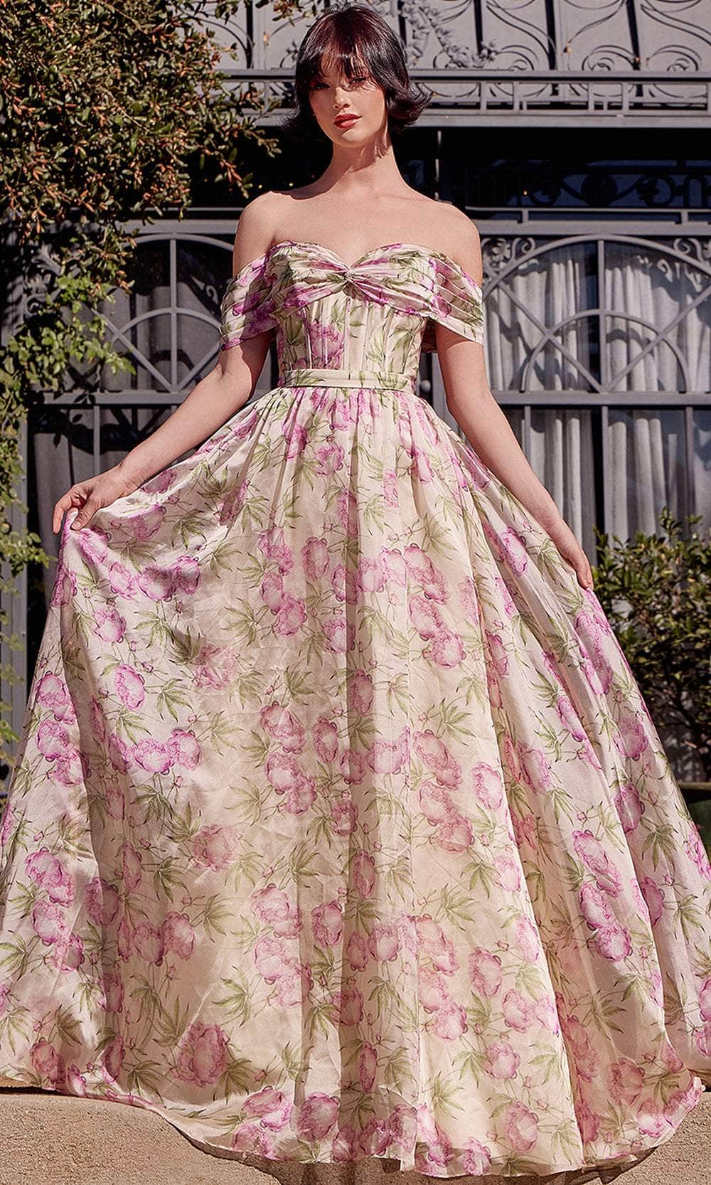 Andrea and Leo A1466 - Floral Print Off Shoulder Prom Gown - back view
