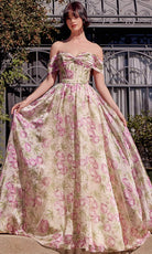 Andrea and Leo A1466 - Floral Print Off Shoulder Prom Gown - back view